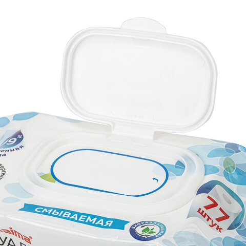 Бумага туалетная влажная 77 шт., БИОРАЗЛАГАЕМАЯ, смываемая, с пластиковым клапаном, LAIMA