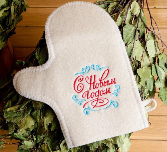 Банный набор Новогодняя посылочка, шапка, коврик, рукавица