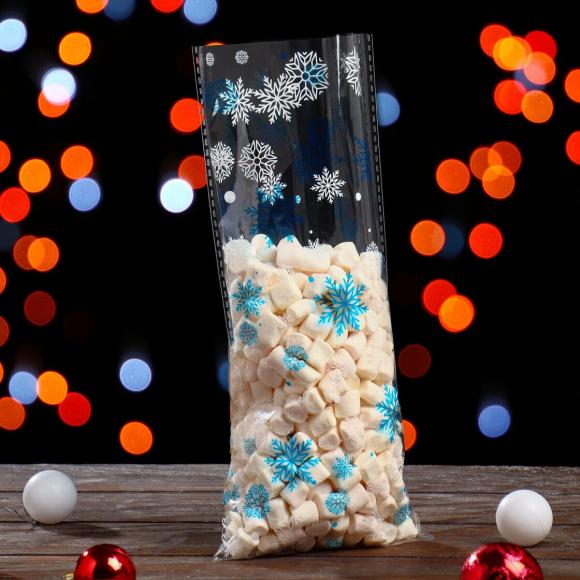 Пакет подарочный Снежинки прозрачный, 13 х 27 см