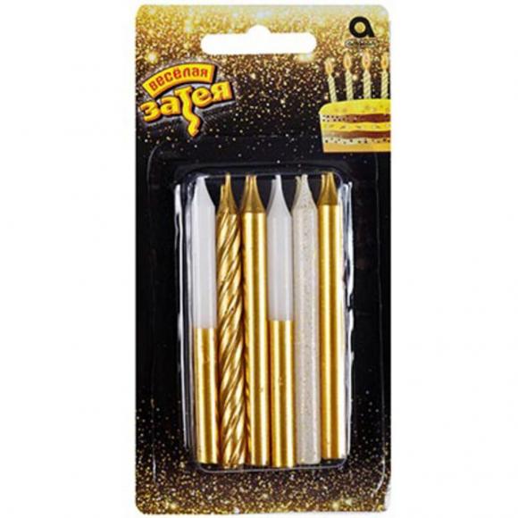 Свечи для торта цвет золото/белый микс, длина 8см, 12 штук в упаковке