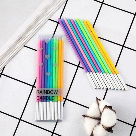 Свечи для торта Rainbow, 10шт, с держателями, в цветах радуги