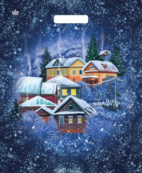 Пакет подарочный 45*38см Новый Год с вырубной ручкой толщина 60мкм, Домики