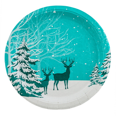 Тарелка картонная d230мм, Олени