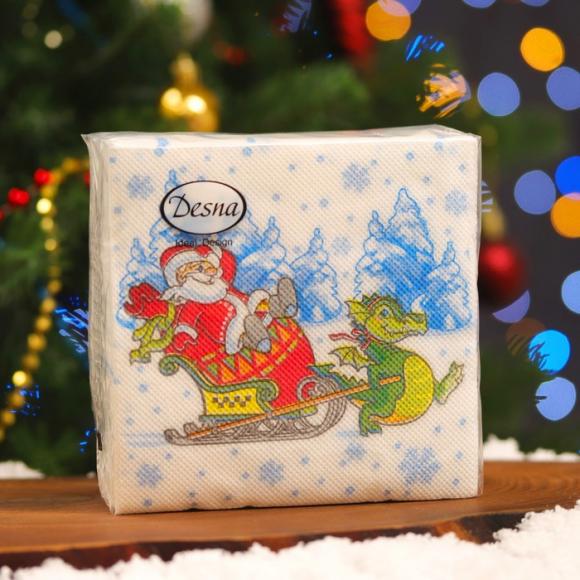 Салфетки НГ с рисунком, один слой, 25*25, 40 шт. Новый год к нам мчится