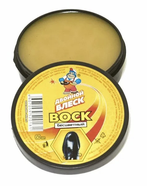 Воск для обуви, двойной блеск, бесцветный  60гр