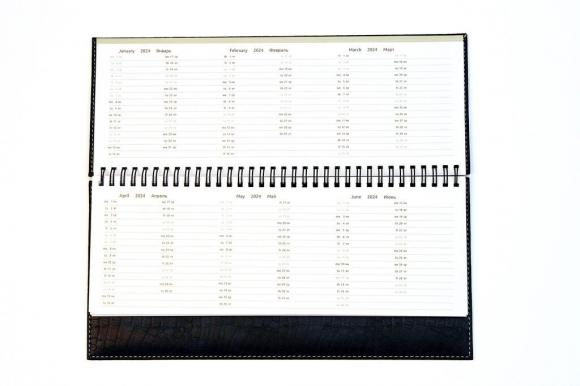 Планинг датированный 2024г Vertical, 310*145мм 64 листа, коричневый, твердая обложка, кожзам, евроспираль, 70г/м2