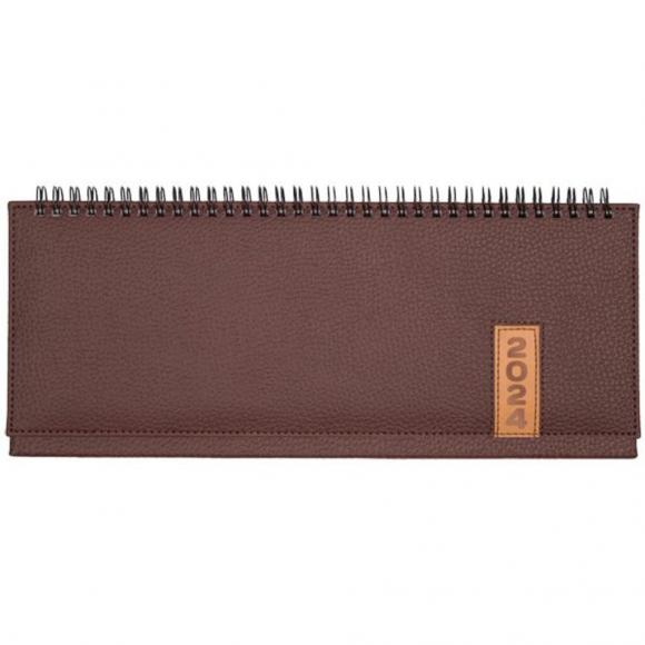 Планинг датированный 2024г Vertical, 310*145мм 64 листа, коричневый, твердая обложка, кожзам, евроспираль, 70г/м2