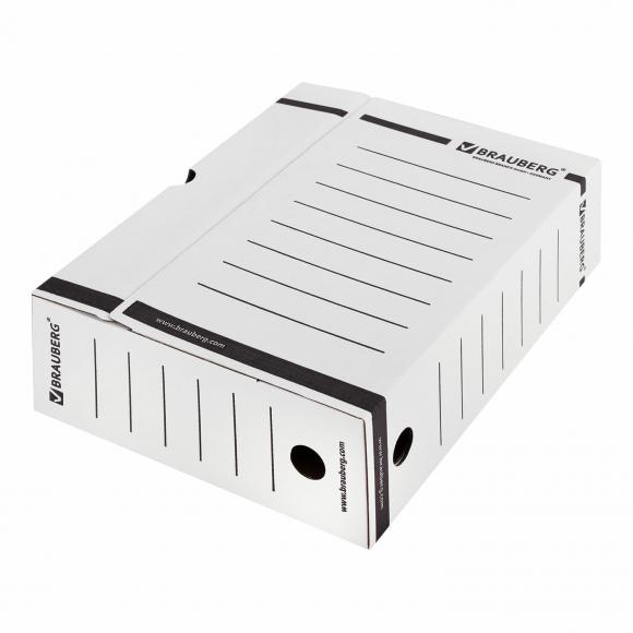 Короб архивный с клапаном А4 (260х325 мм), 100 мм, до 900 листов, микрогофрокартон, БЕЛЫЙ, BRAUBERG