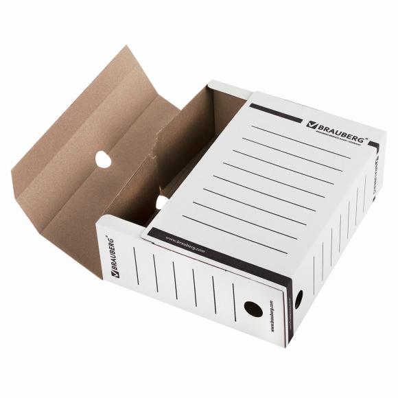 Короб архивный с клапаном А4 (260х325 мм), 100 мм, до 900 листов, микрогофрокартон, БЕЛЫЙ, BRAUBERG