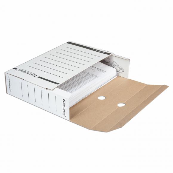 Короб архивный с клапаном А4 (260х325 мм), 100 мм, до 900 листов, микрогофрокартон, БЕЛЫЙ, BRAUBERG