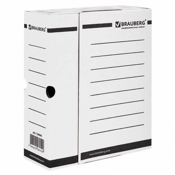 Короб архивный с клапаном А4 (260х325 мм), 100 мм, до 900 листов, микрогофрокартон, БЕЛЫЙ, BRAUBERG