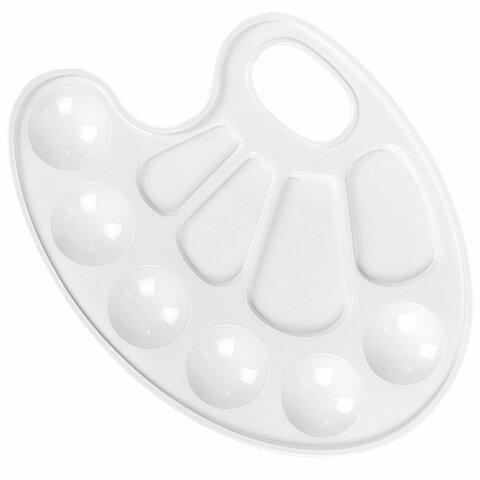 Палитра для рисования, белая, овальная, 10 ячеек (6 ячеек для красок и 4 для смешивания)  ПИФАГОР "ЭНИКИ-БЕНИКИ"