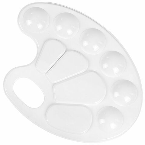 Палитра для рисования, белая, овальная, 10 ячеек (6 ячеек для красок и 4 для смешивания)  ПИФАГОР "ЭНИКИ-БЕНИКИ"