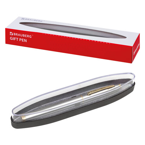 Ручка перьевая синяя, корпус серебристый с золотистыми деталями, BRAUBERG Brioso