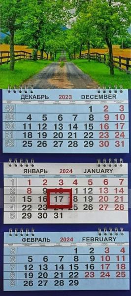 Календарь квартальный МАЛЫЙ на 2024г. 3 блока, 3 гребня, Кленовая аллея