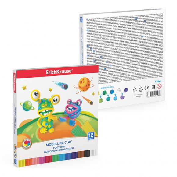 Пластилин 12 цветов ErichKrause 216гр. Cosmic Monsters со стеком