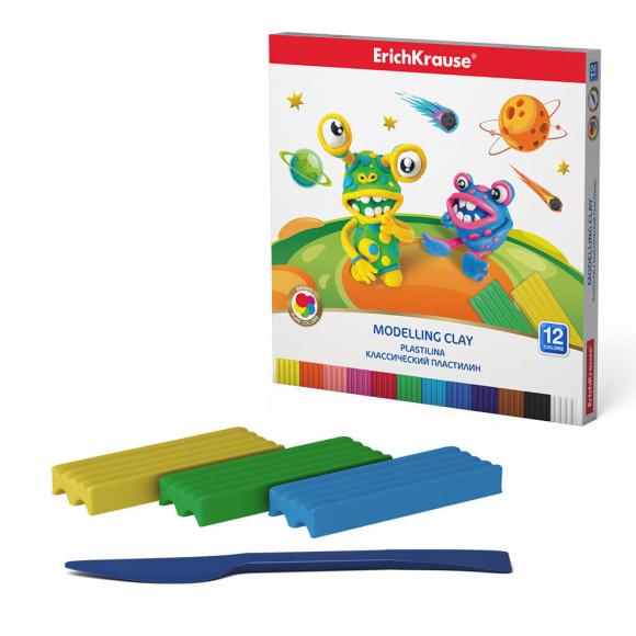Пластилин 12 цветов ErichKrause 216гр. Cosmic Monsters со стеком