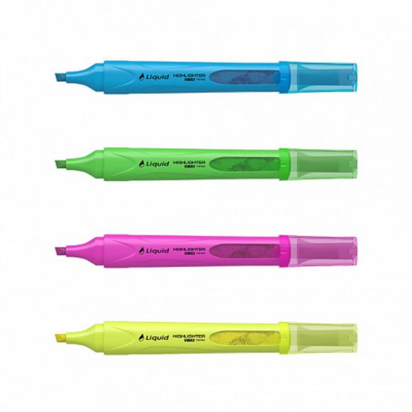 Набор текстовыделителей ErichKrause, Liquid Visioline V-14 Neon 4 цвета (желтый, зеленый, розовый, голубой)