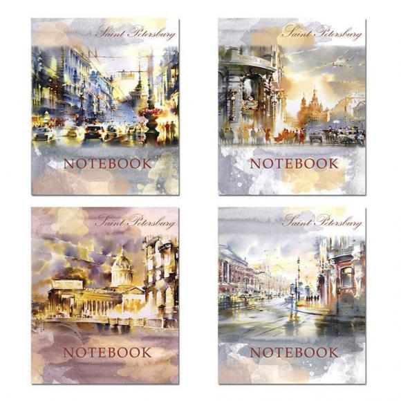 Тетрадь А5 96л клетка, гребень Lights of Petersburg