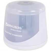 Точилка электрическая BRAUBERG DOUBLE BLADE WHITE, двойное лезвие