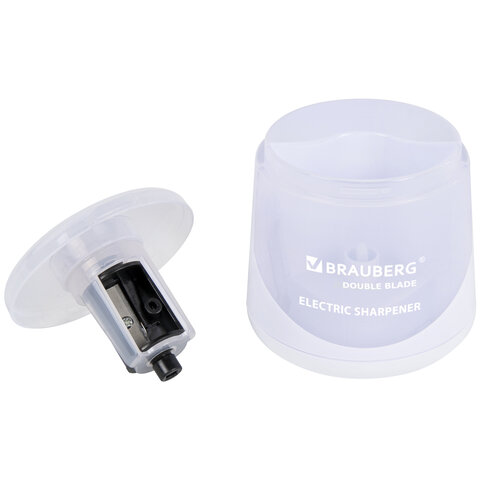 Точилка электрическая BRAUBERG DOUBLE BLADE WHITE, двойное лезвие