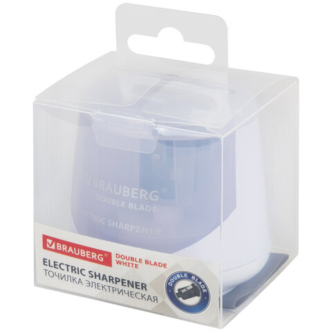 Точилка электрическая BRAUBERG DOUBLE BLADE WHITE, двойное лезвие