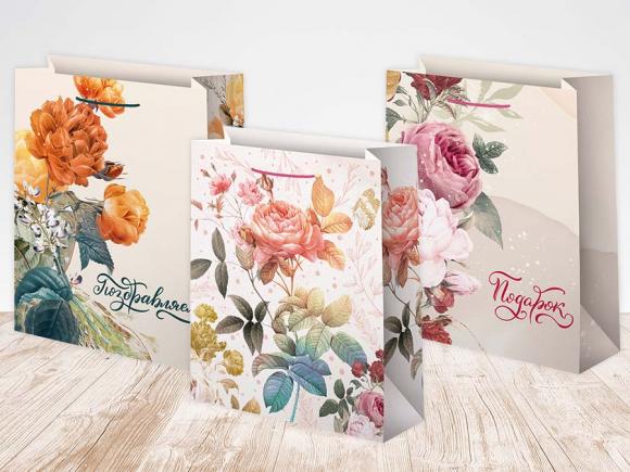 Пакет подарочный бумажный 18*23*10см, Микс женский, светлый