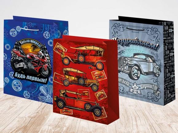 Пакет подарочный бумажный 18*23*10см, Микс мужской, машины
