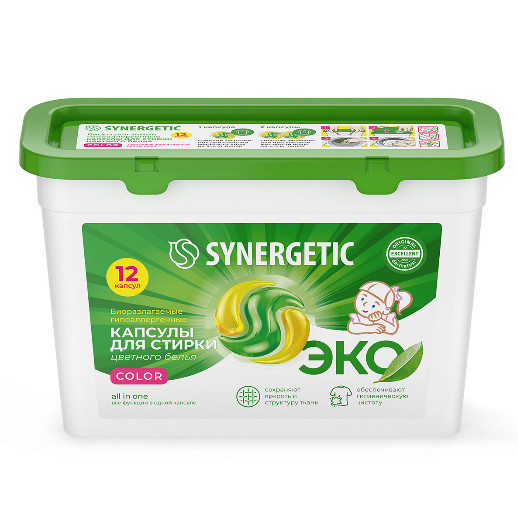 Капсулы для стирки SYNERGETIC Color, 12шт
