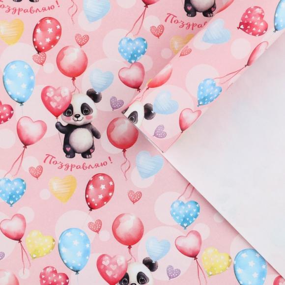 Бумага упаковочная глянцевая Милая панда, 70 х 100 см