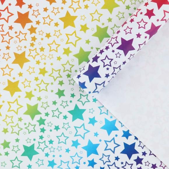 Бумага упаковочная глянцевая Радужные звезды, 70 х 100 см