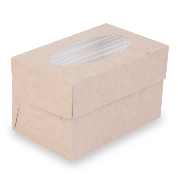 Коробка на 2 капкейка с окном, двусторонняя белая ламинированная/крафт, forGenika