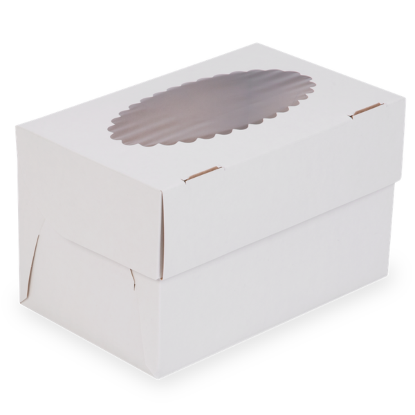 Коробка на 2 капкейка с окном, двусторонняя белая ламинированная/крафт, forGenika