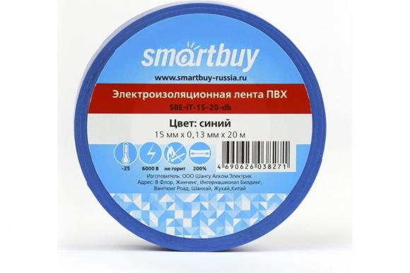 Изолента Smartbuy, 15мм*20м, 130 мкм синяя