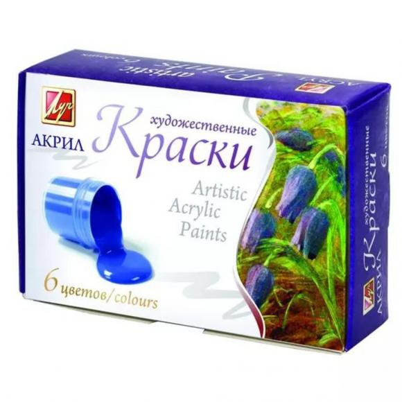Акриловые краски набор 6 цветов, глянцевые