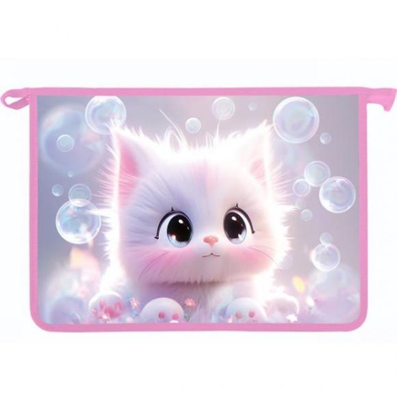 Папка для тетрадей А4 (340*240*45) "Котик аниме", молния сверху, пластик