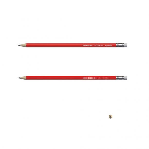 Карандаш простой HB ErichKrause Classic 101 с ластиком, чернографитный, пластиковый, шестигранный