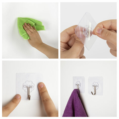 Крючок самоклеющийся универсальный 6х6 см, сталь + ПВХ, LAIMA Home, 1шт