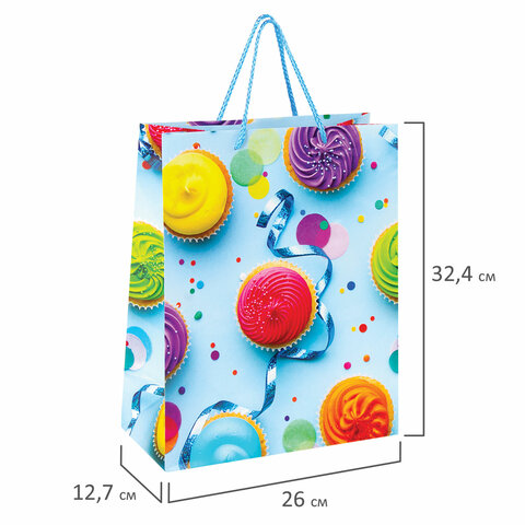 Пакет подарочный с ручкой 26x13x32 см, Кексики, ламинированный
