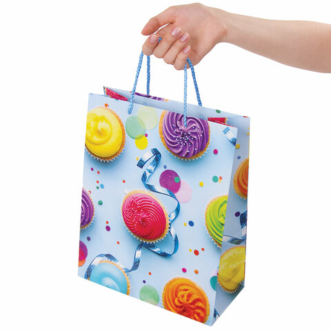 Пакет подарочный с ручкой 26x13x32 см, Кексики, ламинированный