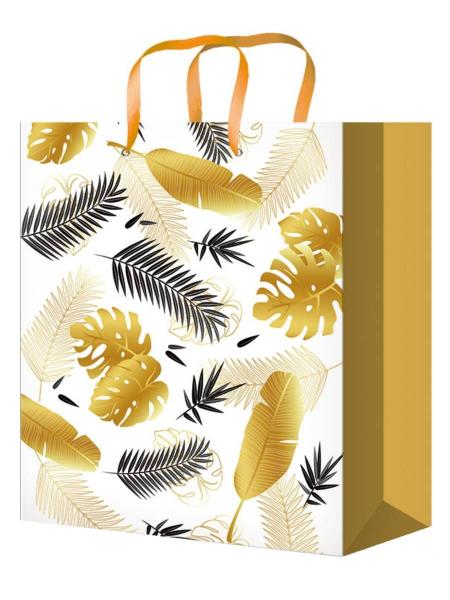 Пакет подарочный бумажный 26*32*13см, 157гр/м, Золотистые листья