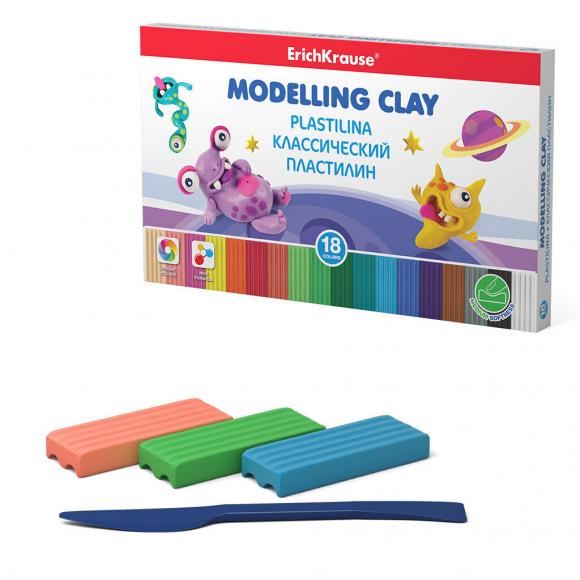 Пластилин 18 цветов ErichKrause Monsters 270гр. со стеком