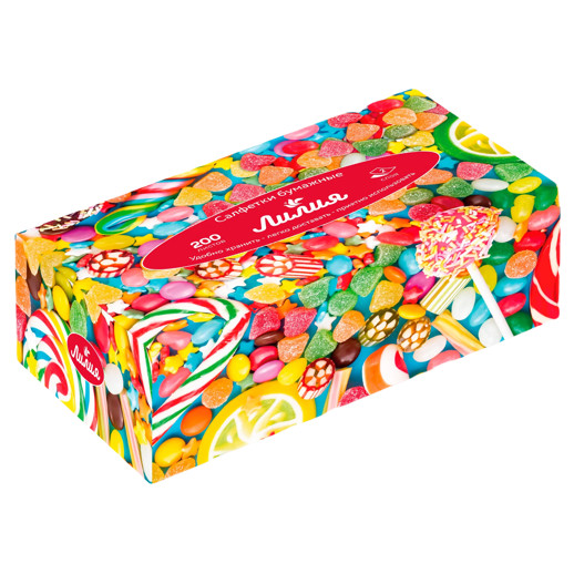 Салфетки бумажные Лилия non - stop 20x19, в коробке, 2 слоя, 200 листов