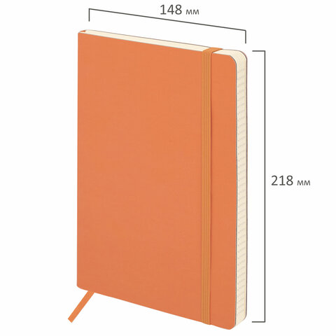 Блокнот А5 148x218 мм 80 листов в клетку, мягкая обложка под кожу, резинка, оранжевый, BRAUBERG Metropolis Ultra