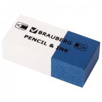 Ластик для ручки и карандаша, бело-синий, BRAUBERG PENCIL & INK, 39х18х12 мм