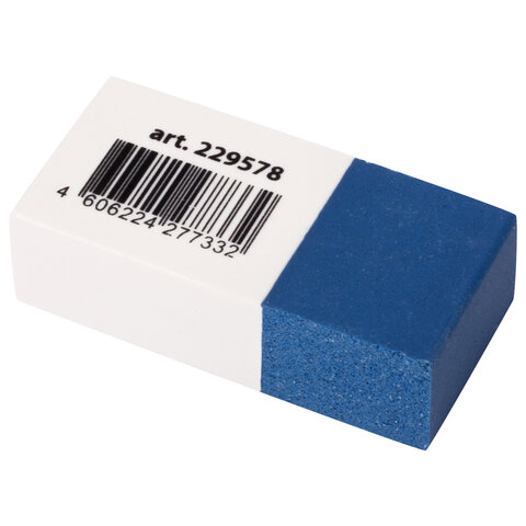 Ластик для ручки и карандаша, бело-синий, BRAUBERG PENCIL & INK, 39х18х12 мм