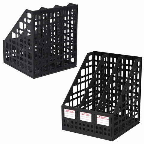Лоток вертикальный для бумаг BRAUBERG MAXI Plus, 240 мм, 3 отделения, сетчатый, сборный, черный