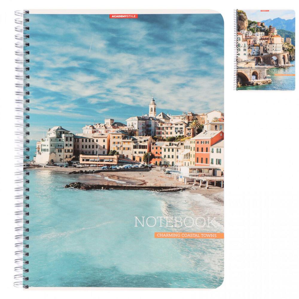 Тетрадь А4 96 листов в клетку, на гребне, Город у моря, белизна 100%