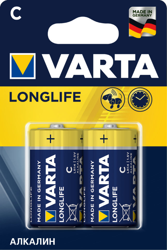 Батарейка LR14 C Varta Longlife 1.5V, алкалиновая, 1шт