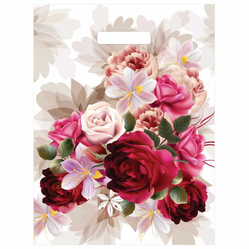 Пакет подарочный Пионы 40*31 см, с вырубной ручкой, плотность 60 мкм, Тико